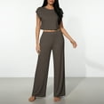thumbnail image 2 of 2 Piece Outfits Summer,Women's Lounge Pajamas Set Short Sleeve Cropped Top High Waisted Wide Leg Palazzo Pants Loungewear Pajamas Lounge Set, 2 of 5