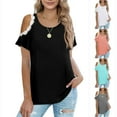 thumbnail image 6 of UPPADA Summer Womens Cold Shoulder Tshirt Tops Fashion Loose Fit Tunic Tees Ladies Casual Short Sleeve Lace Blouses, 6 of 7