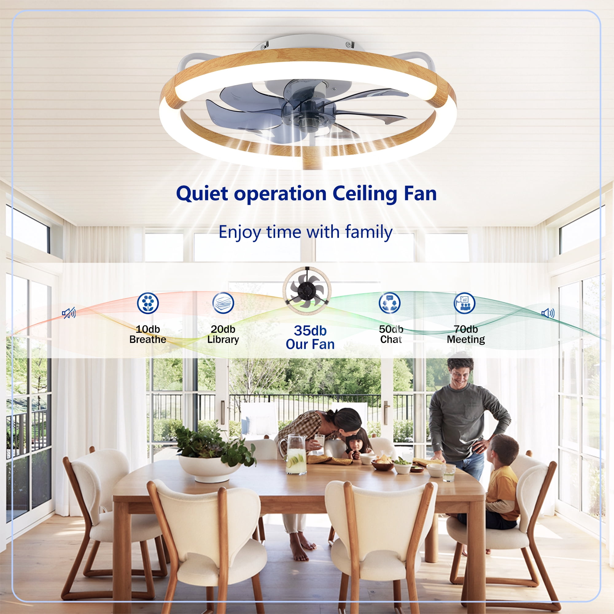 Leumius 20" Ceiling Fans with Light and Remote, 3000-6500K Dimmable Modern Flush Mount LED Fan Light, 6 Speeds, Quiet DC Motor for Living Room Bedroom Kitchen Matte White