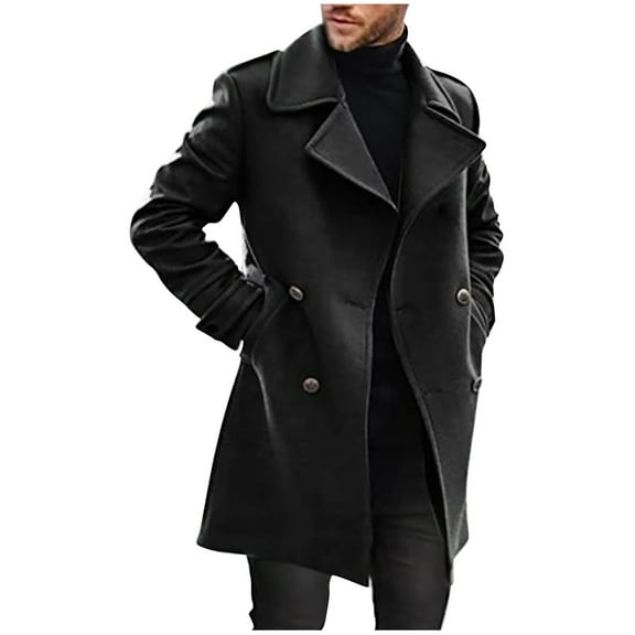 Men's Wool Blend Pea Coat Classic Notched Collar Double Breasted Overcoat Warm Winter Oversized Trench Coat