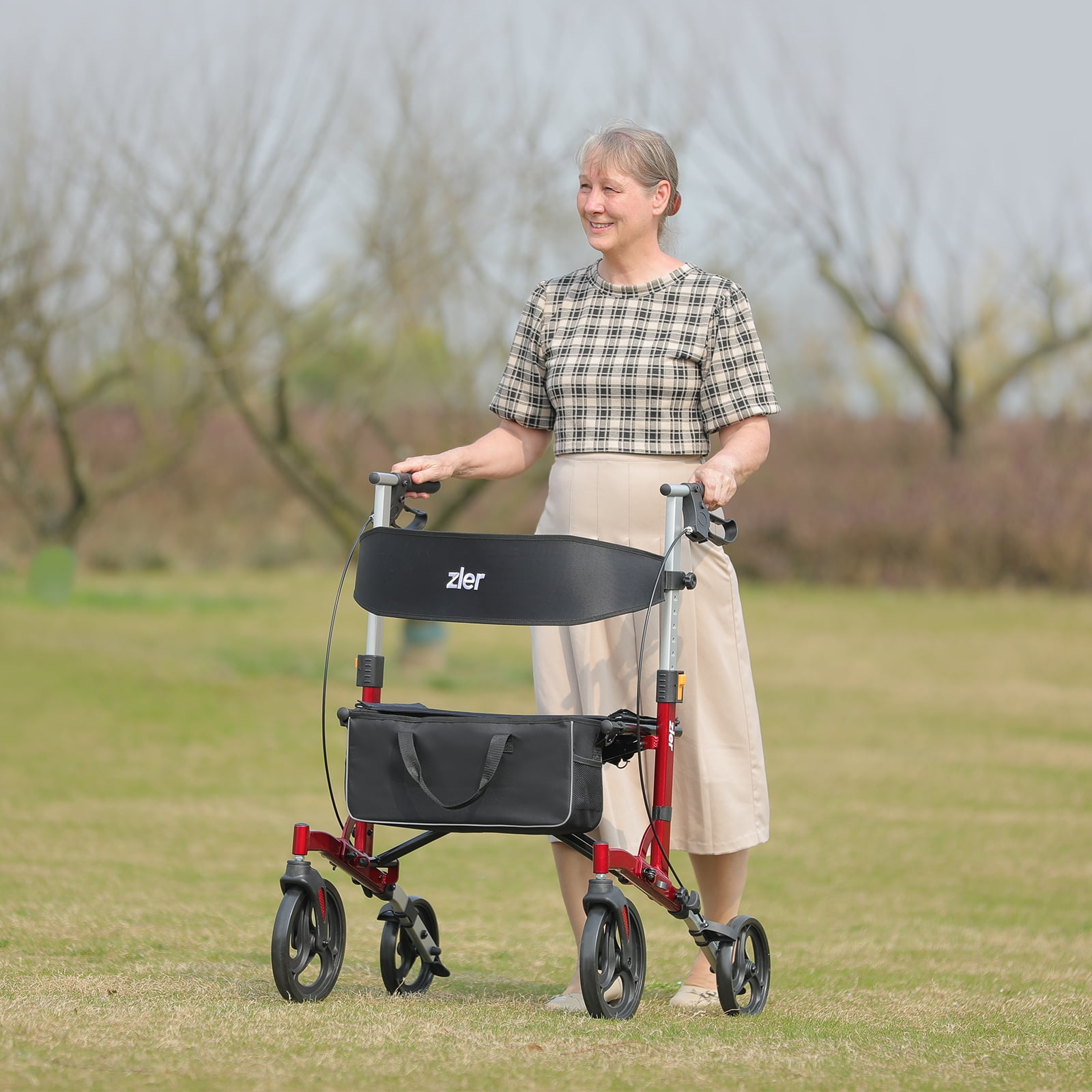 Zler Heavy Duty Rollator Walker Supports up to 450 lbs(Red)