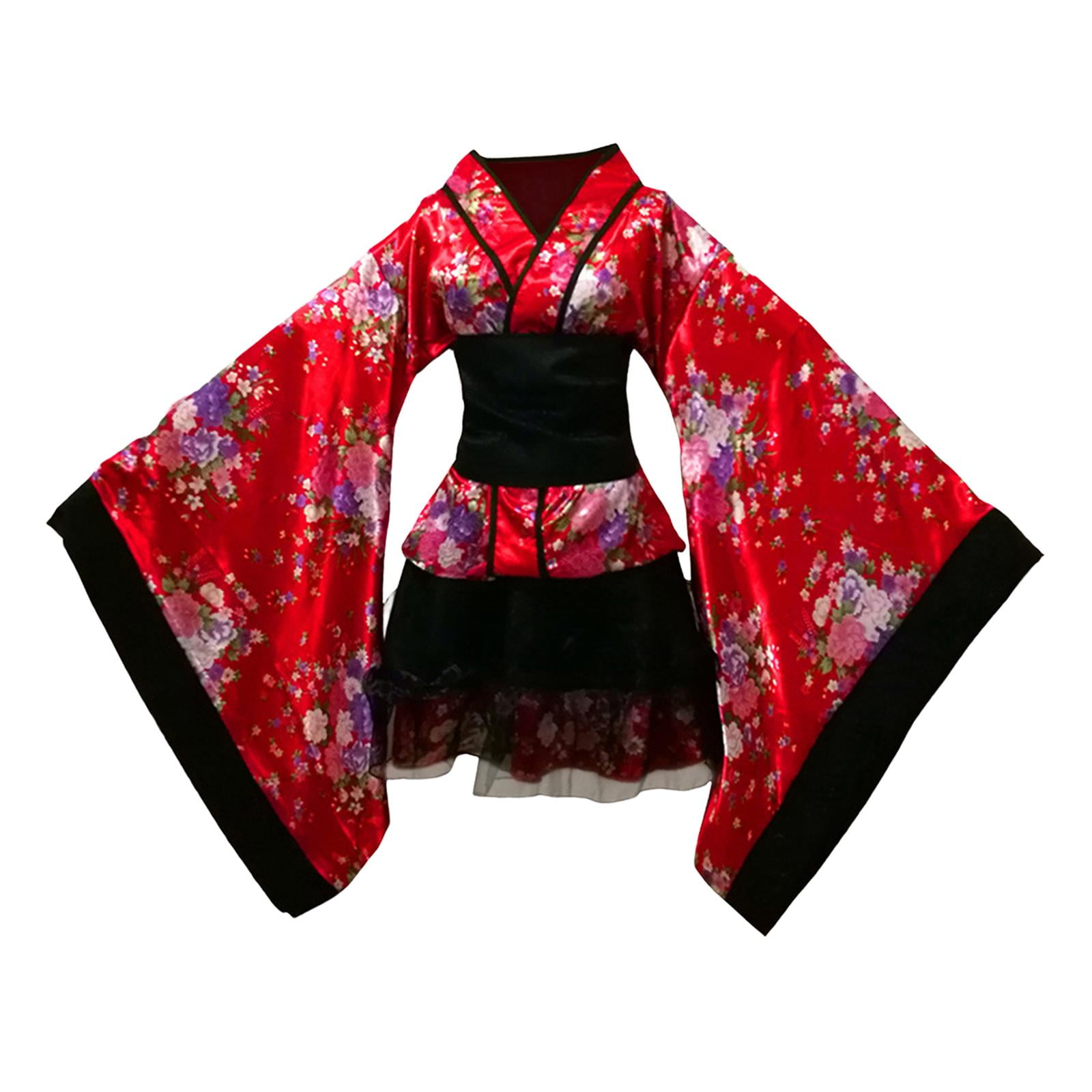 TISHITA Japanese Floral Short Kimono Robe Blossom Bathrobe Cosplay