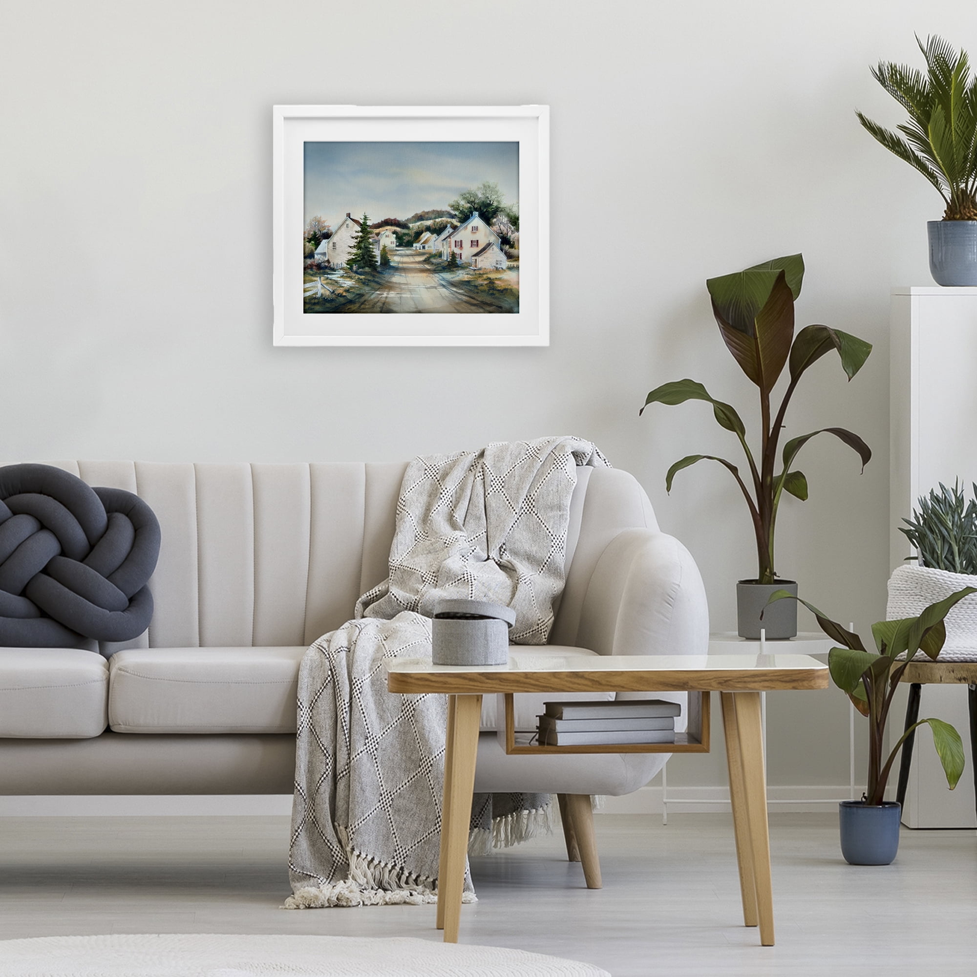 Stupell Industries Tranquil Village Road & Houses White Framed Print Under Glass, design by Owen Wexler
