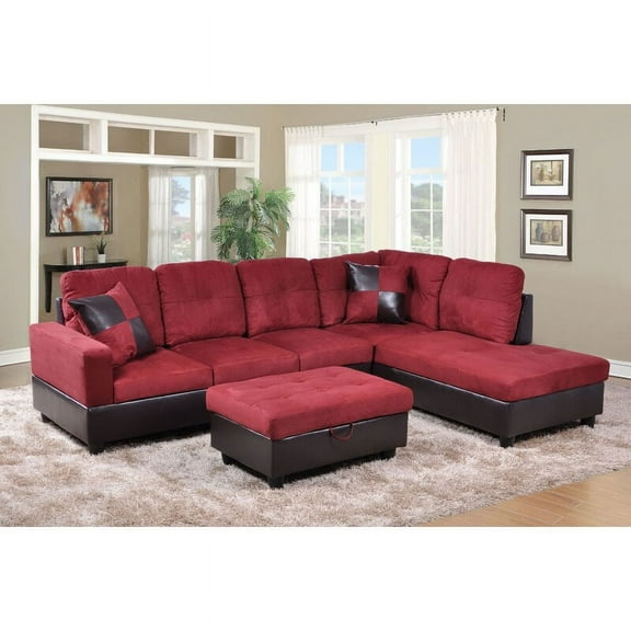 PonLiving Furniture Northstate Sectional with Ottoman / Upholstery: Red/Brown, Orientation: Right Hand Facing