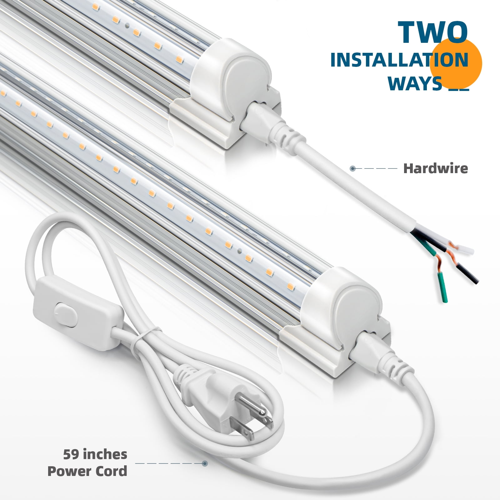 Barrina LED Shop Light 2FT, 20W 2500LM 3000K, Clear Cover Linkable LED Tube Lights, V Shape Integrated T8 LED Lighting, LED Ceiling Lights for Garage, Warehouse, Workshop, ETL Listed, 2 Pack