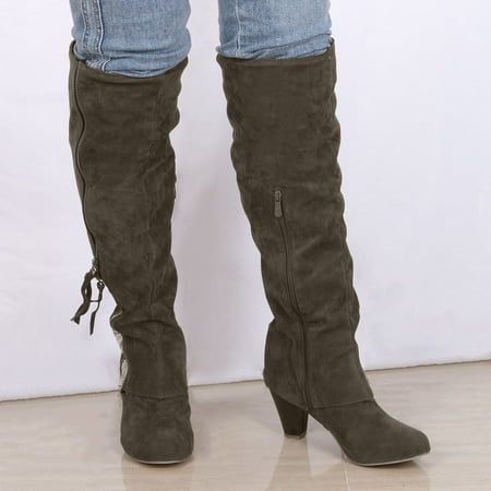 

Zunfeo Women s Mid Calf Boots- Fashion Casual Knight Boots Pointy Toe High-Heels Solid Boots Christmas Gifts Clearance Army Green 6.5