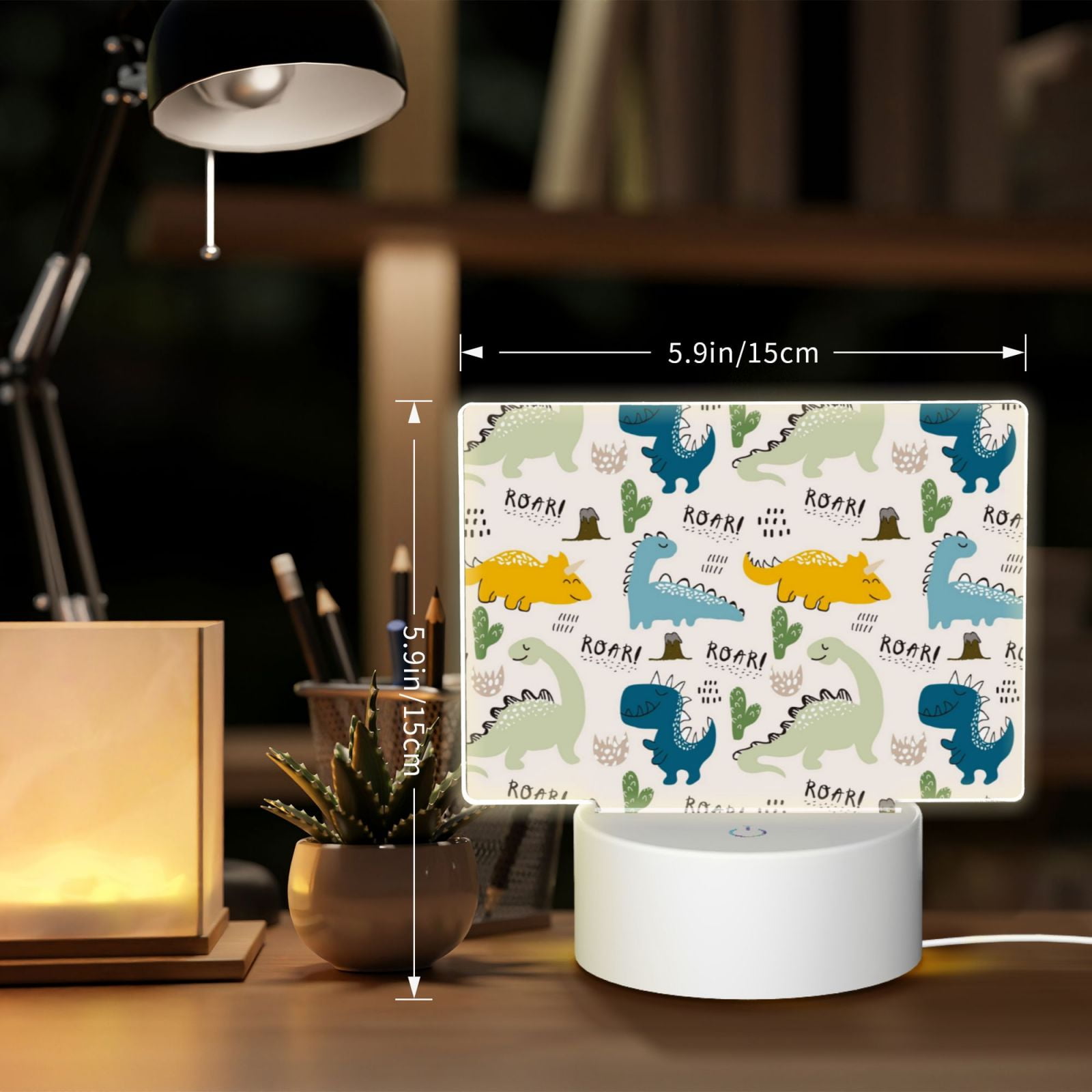 Kdxio Childish Dinosaur Rectangular Acrylic Night Light Acrylic Sleep Night Light Friend Gifts for Birthday Gifts for Women Teens Boys Girls