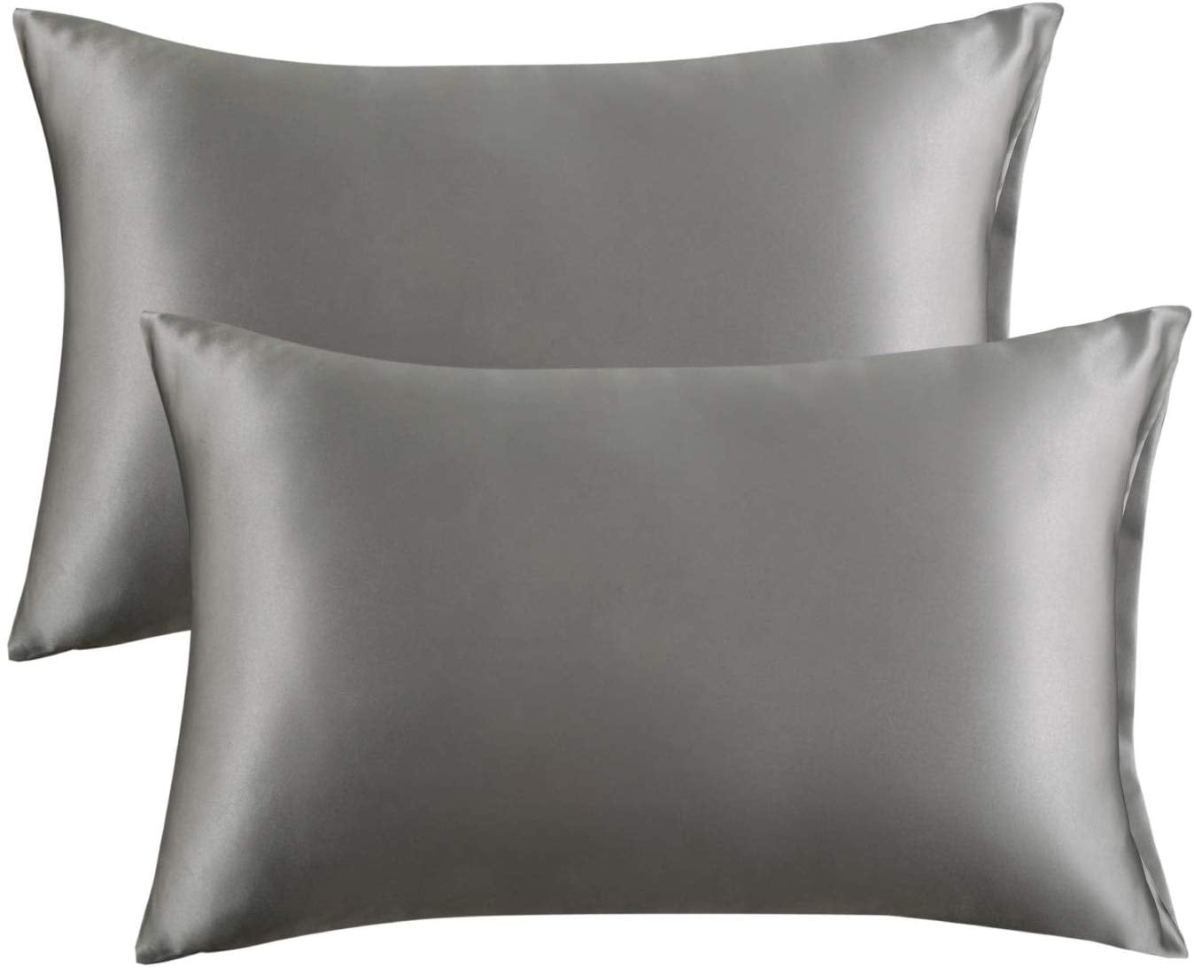 Standard Size Satin Pillowcases for Hair and Skin Grey Pillow cases Set of 2 Envelope Closure
