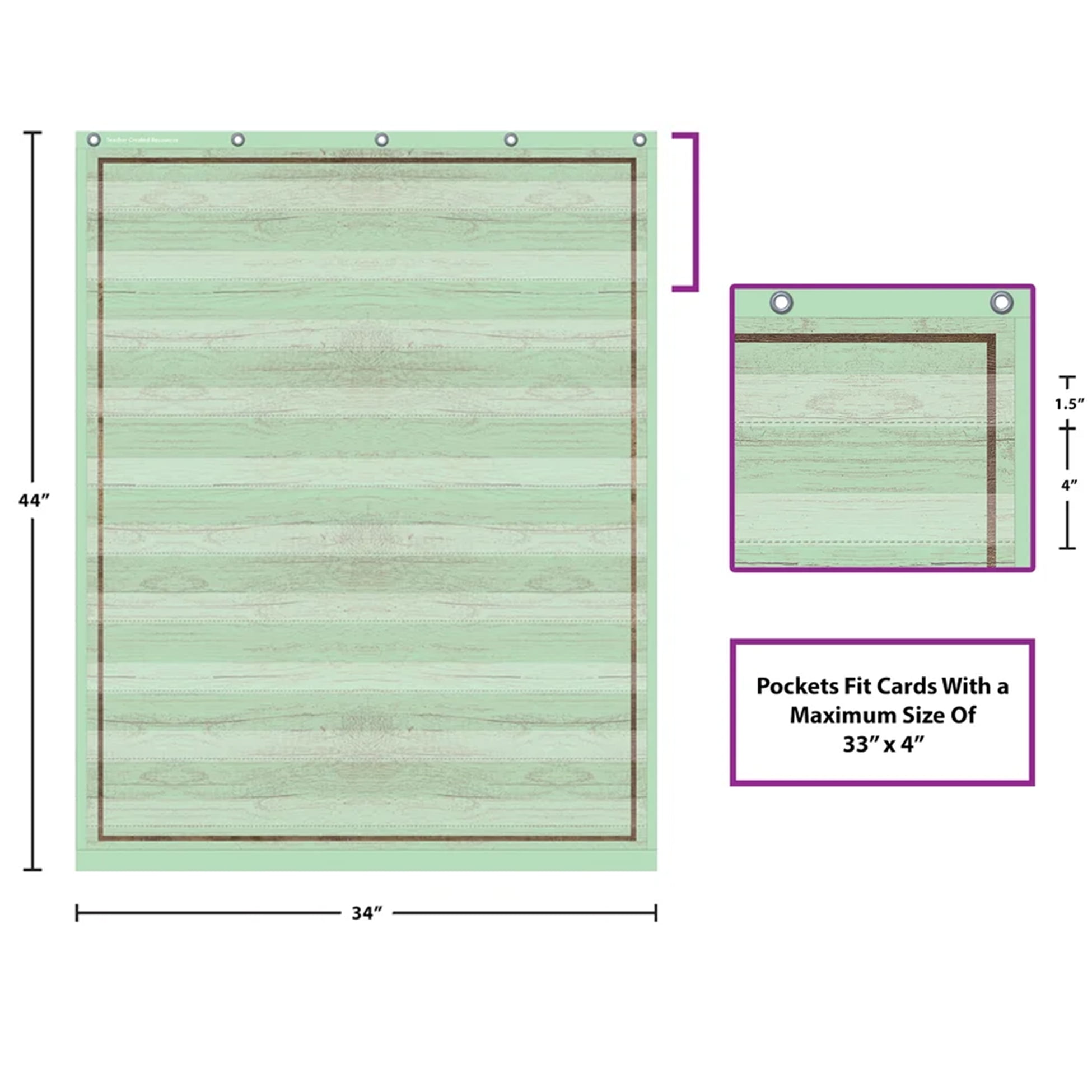 Teacher Created Resources Mint Painted Wood Design 10 Pocket Chart, 34" x 44"