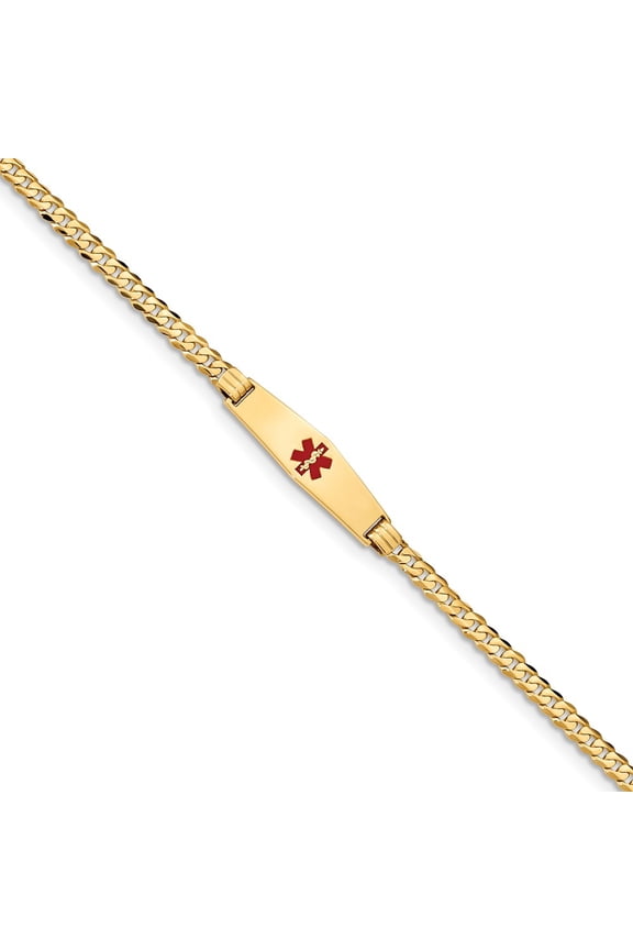14K Yellow Gold bracelet Medical Curb Alert Red 7 in 7.5 mm 3.5