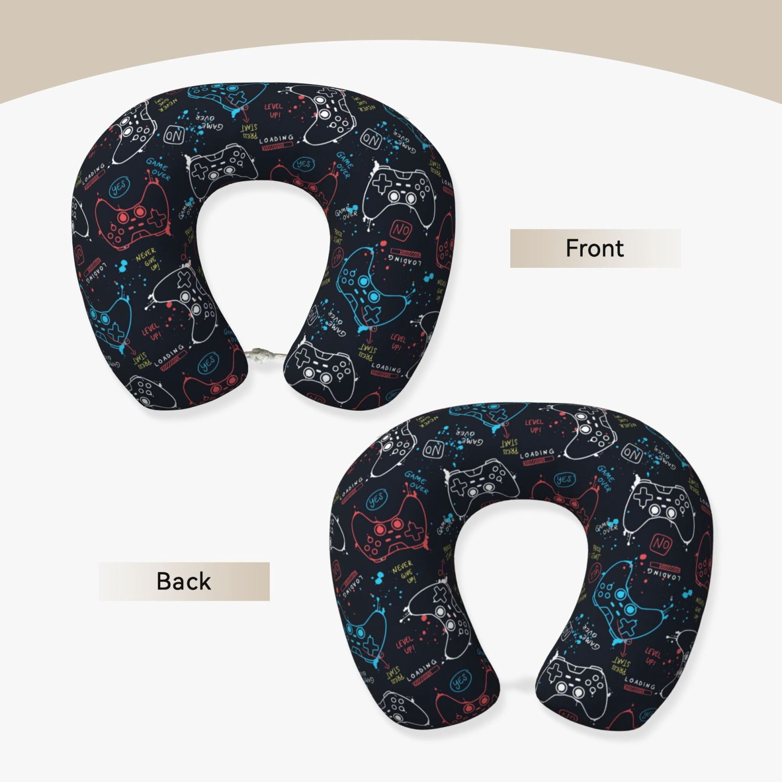 Xecao Joystick Gamepad Print Memory Foam Cervical Neck Pillow Versatile U-Shaped Pillows for Home,Office,Camping,Travelling,Soft Washable Cover