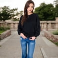 thumbnail image 2 of Women's Long Sleeve Oversized Crewneck Sweatshirt with Drop Shoulders - Large, Black, 2 of 6