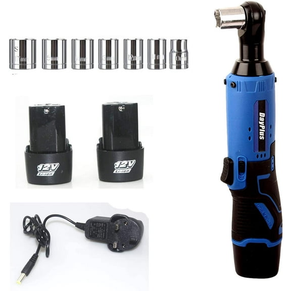 Cordless Ratchet Wrench Kit 3/8" Square Drive 2X 1500mAh Batteries 7Pcs Sockets LED Work Light 40Nm Electric Wrench for Mechanical Maintenance Repair DIY Tasks