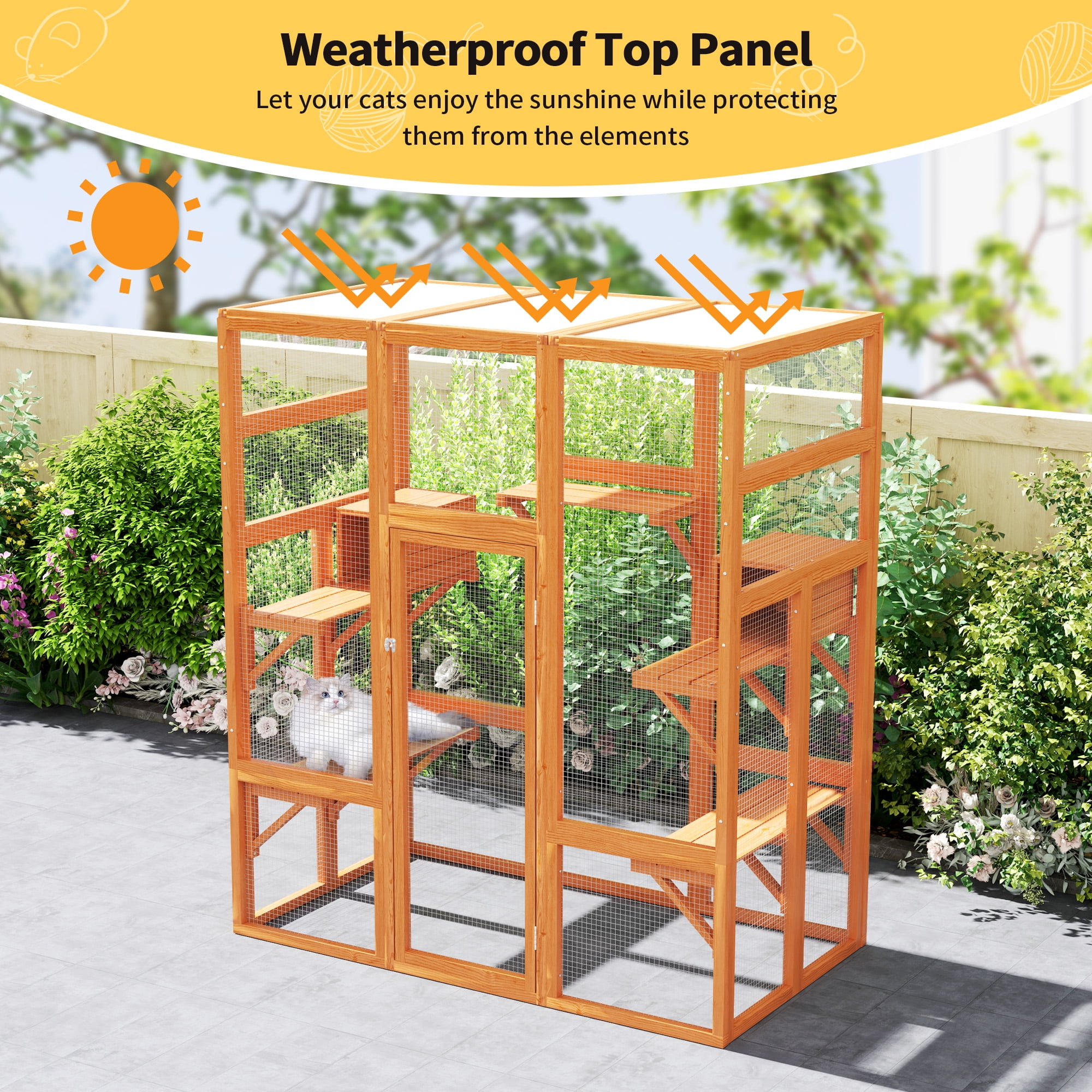Coziwow Cat Enclosure Cat House Catio Small Animal Playpen Outdoor, Orange
