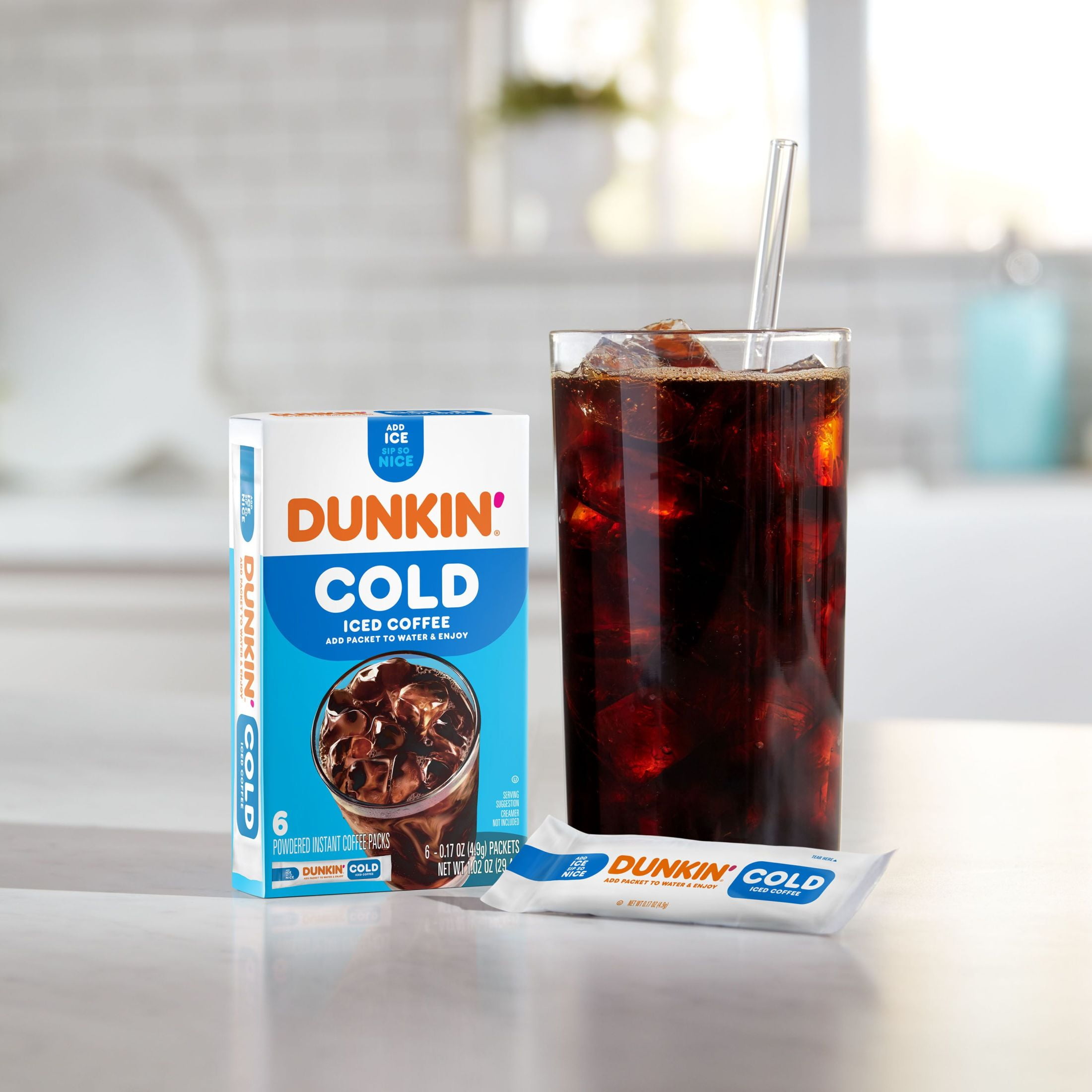 Dunkin’ Cold Iced Coffee, Powdered Instant Coffee Packs, 6 count