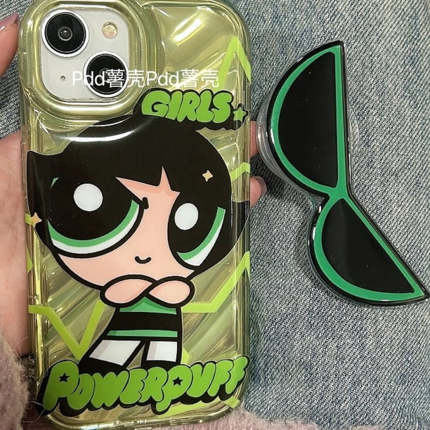 Powerpuff Girls Wave + Bracket Funda Transparente Para Teléfono A Prueba De Golpes Dura Compatible Con Dibujos Animados iPhone 7plus 8plus XR X S max 11 12 13 14 11 Pro 12 13 14 Fundas Protectoras