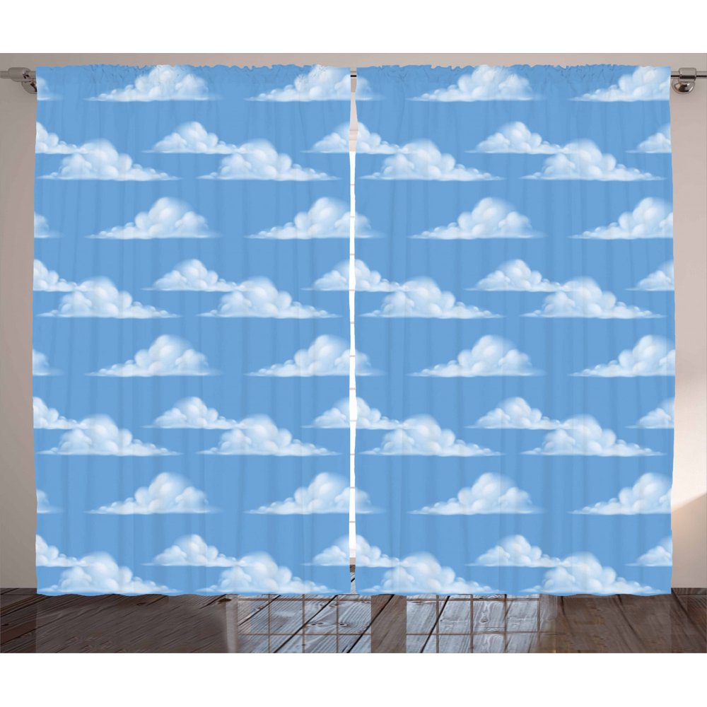 Cloud Curtains 2 Panels Set, Big Puffy Ball Cumulus Floating on Clear