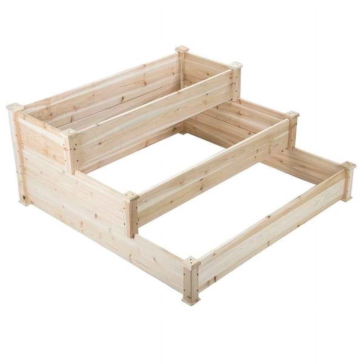 3 Tier Wooden Elevated Raised Garden Bed Planter Box Kit Natural Cedar Wood