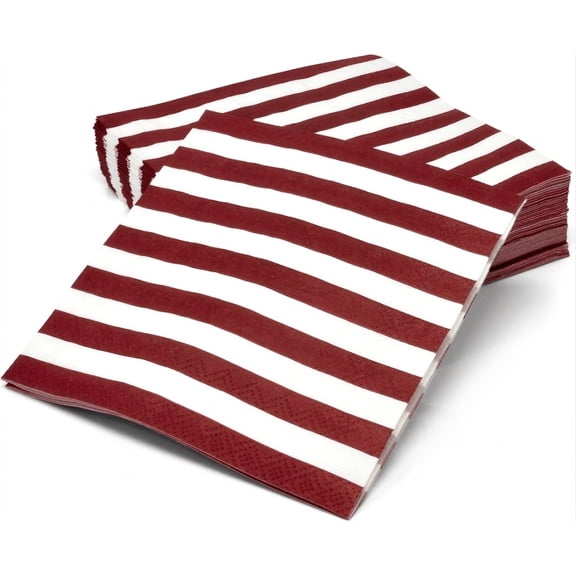 Gift Boutique Cocktail Napkins Red & White Striped 3-Ply Paper Disposable Beverage Napkins 100 Count 5x5 Party Wedding Supplies