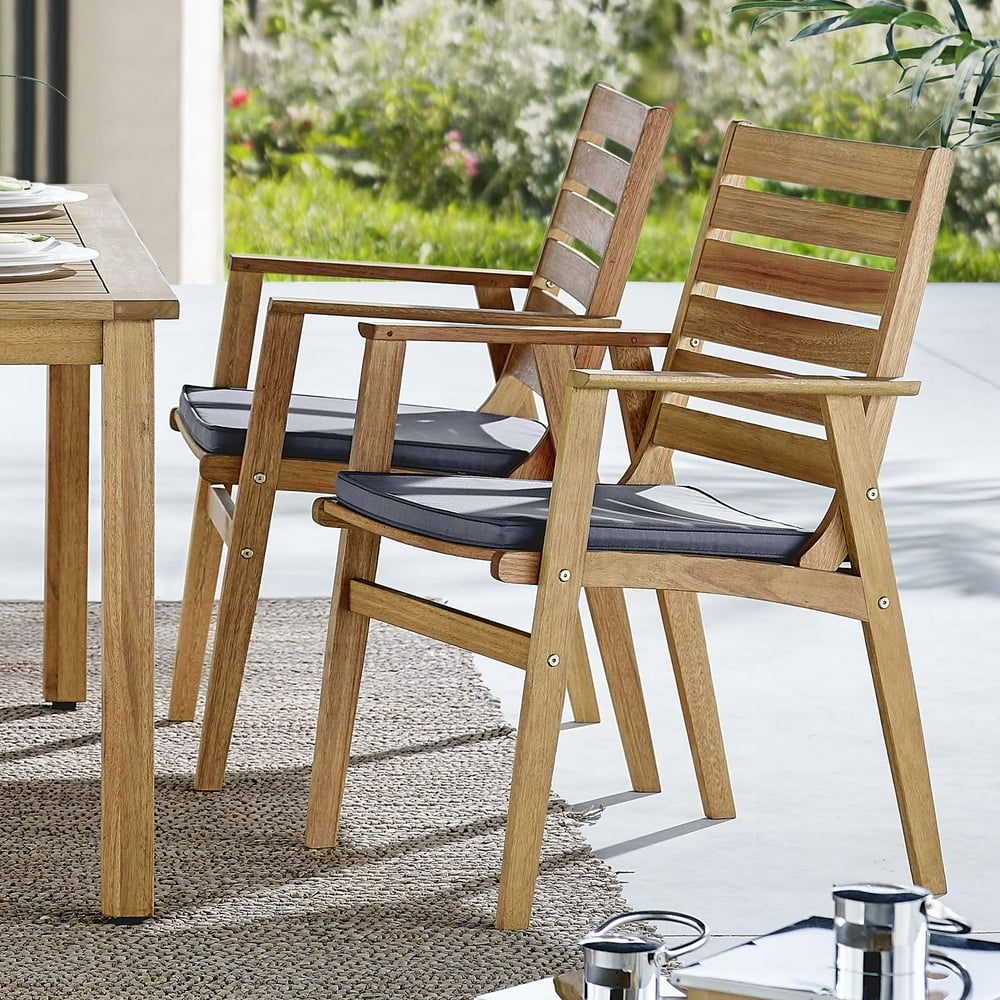 Syracuse Outdoor Patio Eucalyptus Wood Dining Chair Set of 2 in Natural