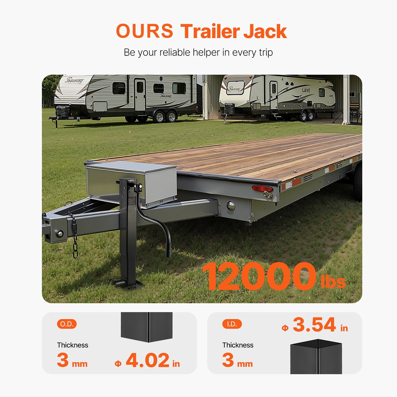 KFFKFF Heavy-Duty Trailer Jack, 12000 lbs Load Capacity, Weld-on Pipe-Mount Swivel Design with Comfortable Handle, 12.6-inch Vertical Travel, Ideal for RV, Horse, Utility, Camping, and Yacht Trailers