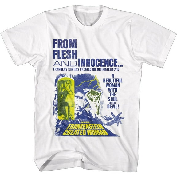 Hammer Horror Flesh and Innocence Frankenstein White Adult T-Shirt