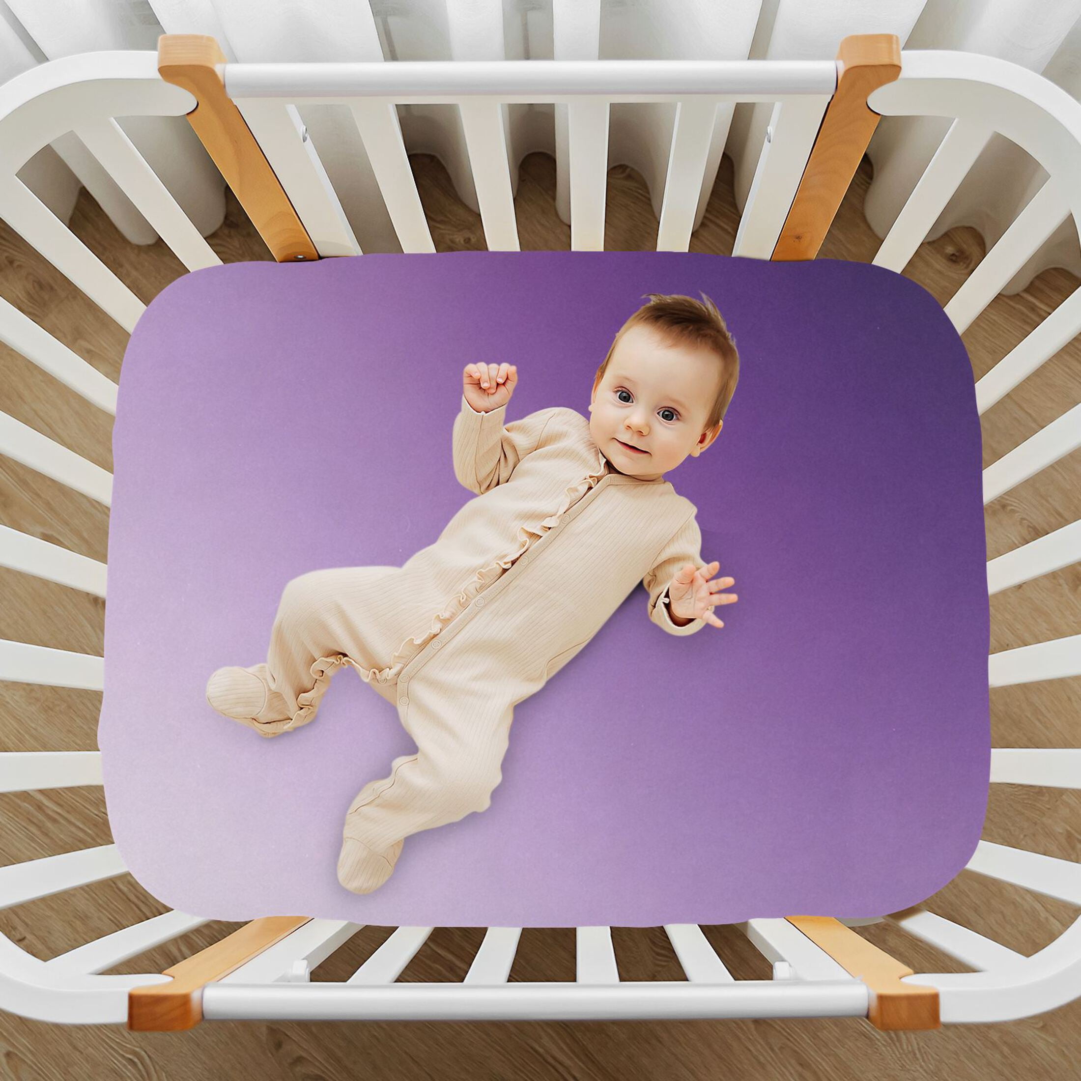 Baby Essentials 52”x 28”- Standard Cotton-like Modal Elastic- Purple Design Crib Sheets for Newborns and Toddlers