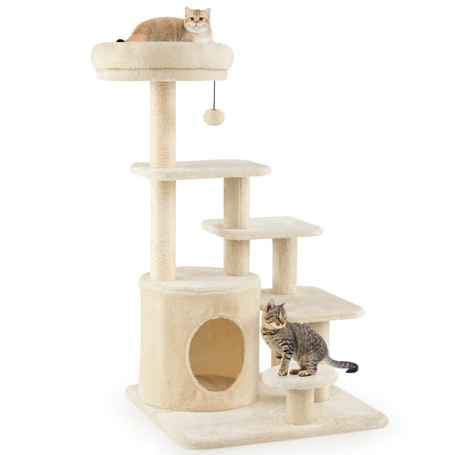 Gymax 40'' Multi-level Cat Tower w/Condo Padded Perch Bed Sisal Scratching Posts Ball Beige