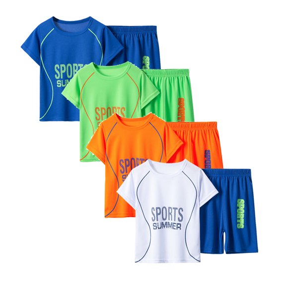Emy Dola Multi-Colors Toddler Boys Outfits Short Sleeve Suit Summer Sports Suit Girls Basketball T Shirt   Shorts Football Suit Sets Outfits,2-Piece,