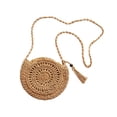 thumbnail image 2 of Rwvbm Round Crochet Paper Rope Crossbody Bag, Handwoven Straw Shoulder Purse with Tassel for Beach, Casual Bohemian Style Woven Handbag, 2 of 6