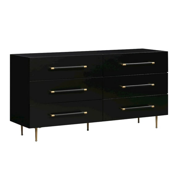 TOV Furniture Trident Handmade Acacia 6 Drawer Dresser, 28.25" x 12.9" x 5.1", Black