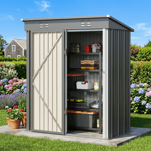 Asofer 5x3 ft Galvanized Steel Outdoor Storage Shed - Weatherproof Tool Shed with Air Vent, Dark Gray