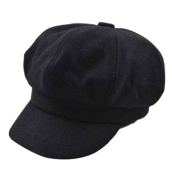 Ruanlalo Retro Autumn Winter Women Girl Faux Wool Solid Color Peaked Cap Flat Hat Berets Black