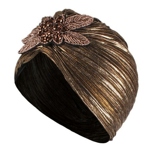 ifundom 1Pc Elastic Turban Hat for Women Golden Hot Stamping Cloth Stylish Indoor Outdoor Headwear