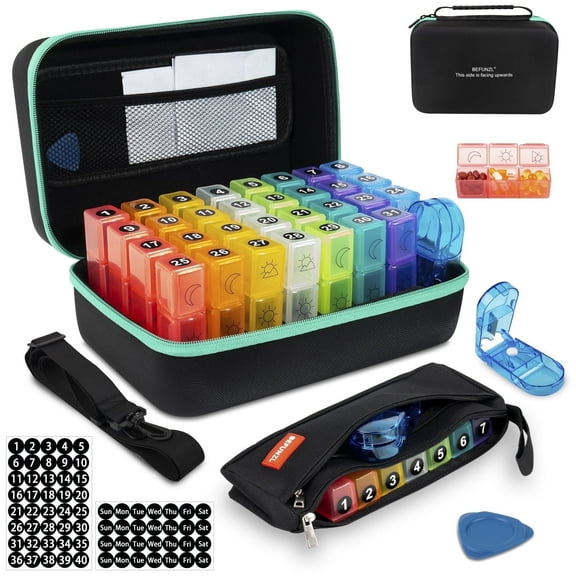 BEFUNZL Monthly Pill Organizer 3 Times a Day, Medicine Organizer Box with Portable Hard Shell and Pill Cutter, 31 Day Pill holder with Weekly Pill Bag 3 Times a Day