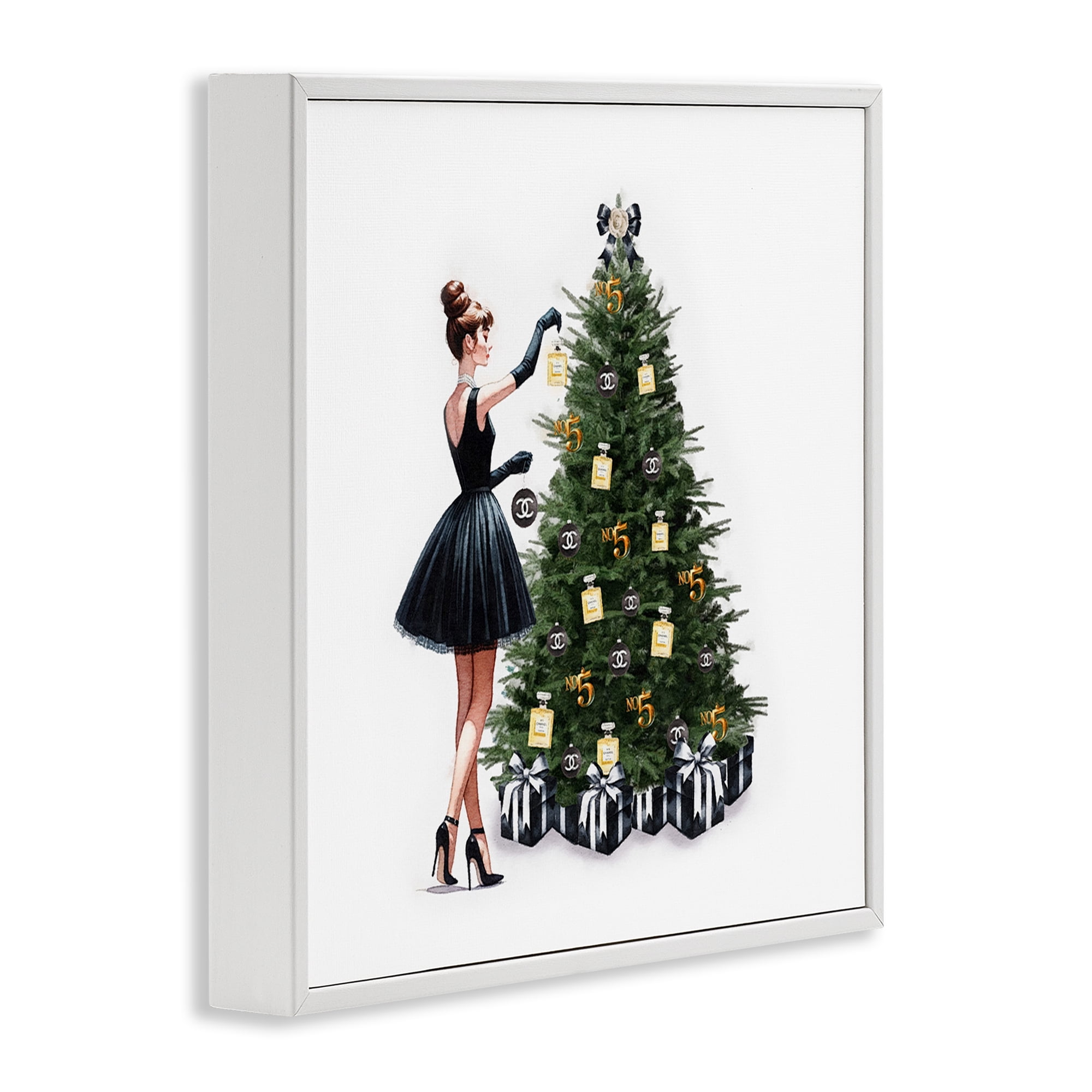 Stupell Industries Trendy Christmas Tree Holiday Painting White Framed Art Prints Wall Art, 12 x 12