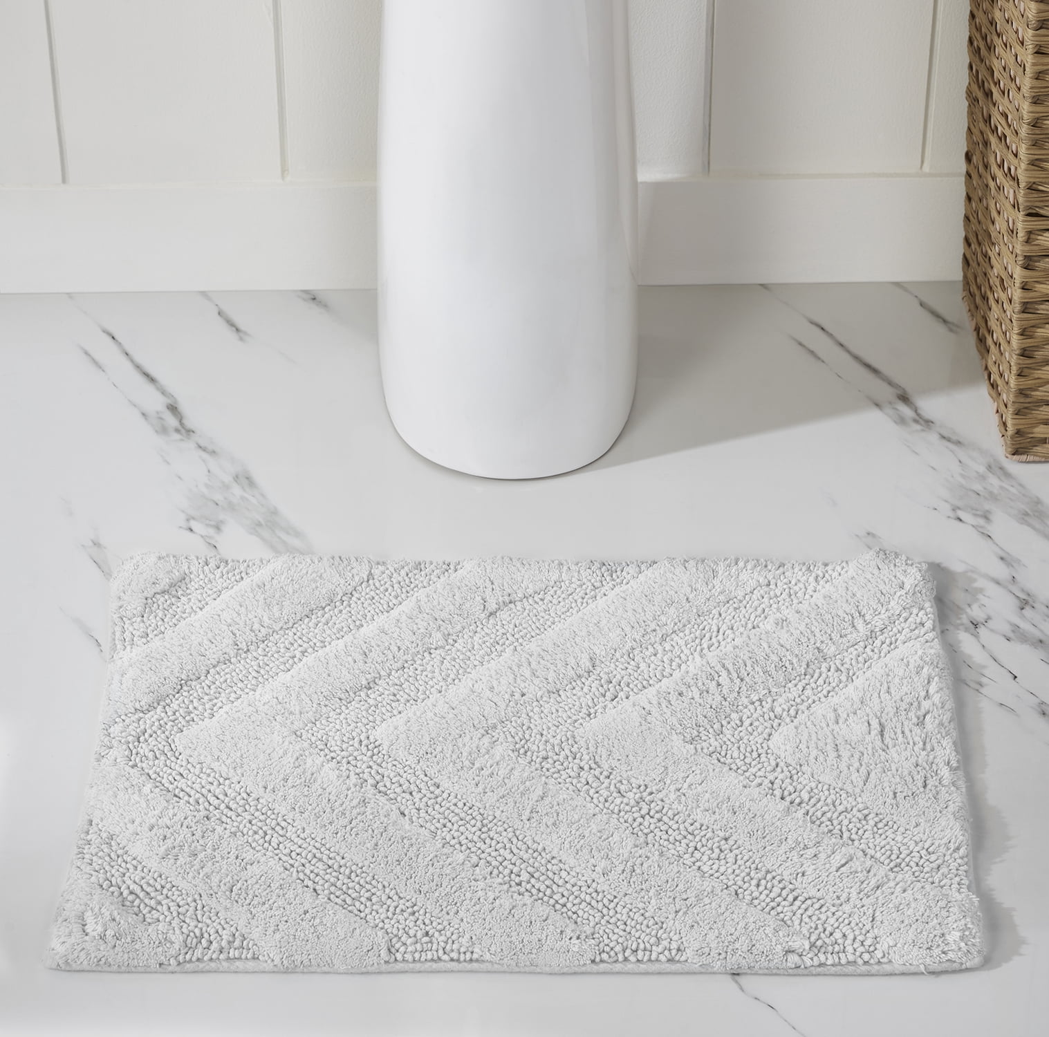 Better Trends 3 Piece Bathroom Rug Set 100% Cotton Extra Soft Tufted Bath Rug Water Absorbent Non-Slip Bath Mat Machine Washable (White) Hugo Collection