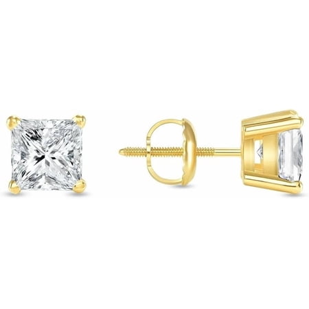 1 Ct Princess Cut Natural Diamond Stud Earrings | 925 Sterling Silver| Screw Back