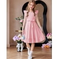 thumbnail image 3 of Arshiner Girls Spring Summer Dresses Flutter Sleeve A-line with Belted Pockets Casual Party Dress, 3 of 6