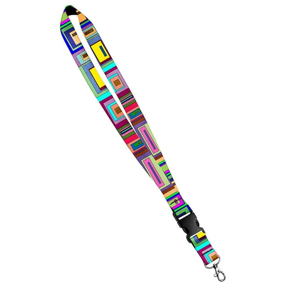 Print Lanyard- Satin Key Lanyard with Side Release Buckle and Snap, ID Holder -Â 1 Inch, Geo Squares Shaped (SRBLS1-GEO-SQR)