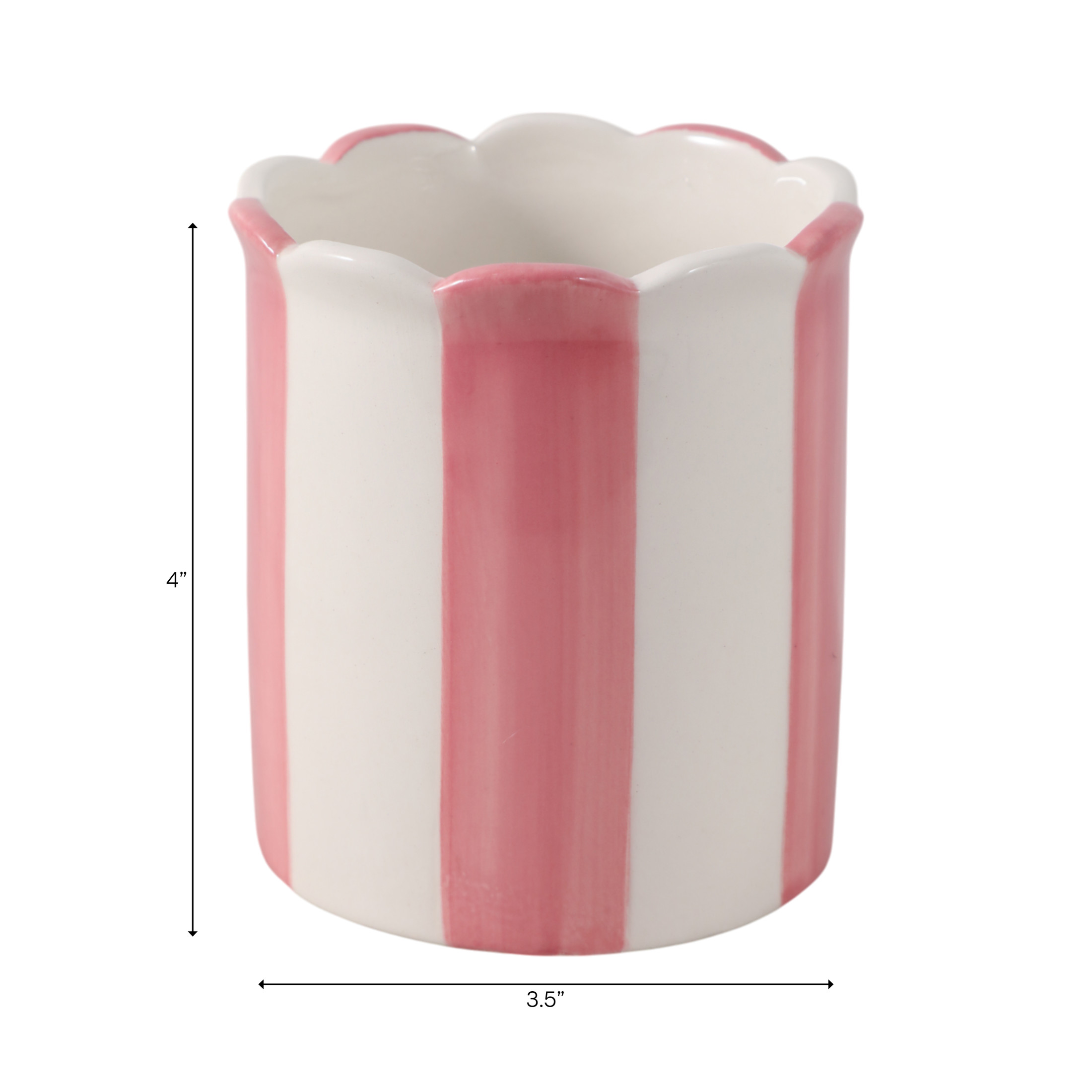 Minimalist Striped Desktop Organizer for Home Decor - Office Accessory for Small Desk, Workspace, or Storage Decor - Decorative Desk Organizer for Bedroom and Bathroom Decor - 4", Pink & Ivory