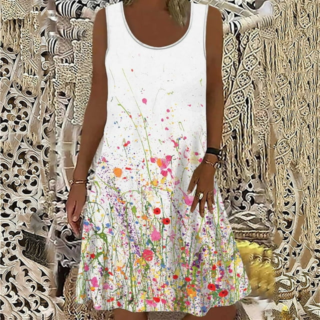LOVZFMLL Robes Femmes Été Mode Sans Manches Col en V Robe Pull