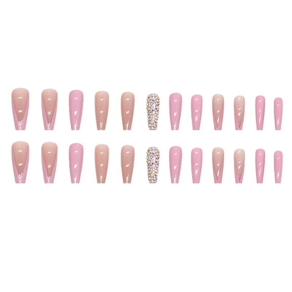 Bling Jewelry Ballerina Coffin Press on False Fake Nails 3D Marble Pink Glossy Extra Long Salon Party Wear Full Cover Nail Tips