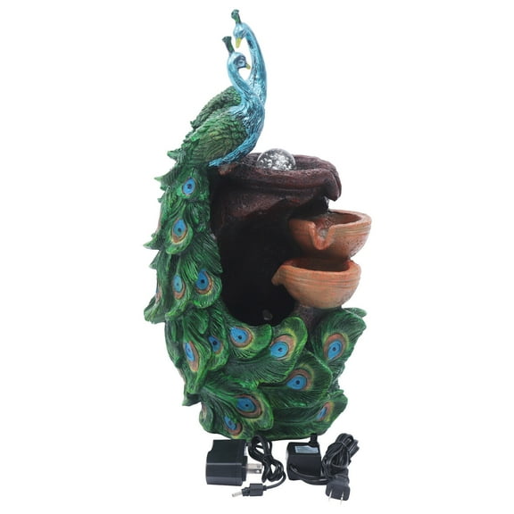 Miumaeov Tabletop Peacock Waterfall Fountain Desktop Ornament Indoor Feng Shui Flowing Water Decoration