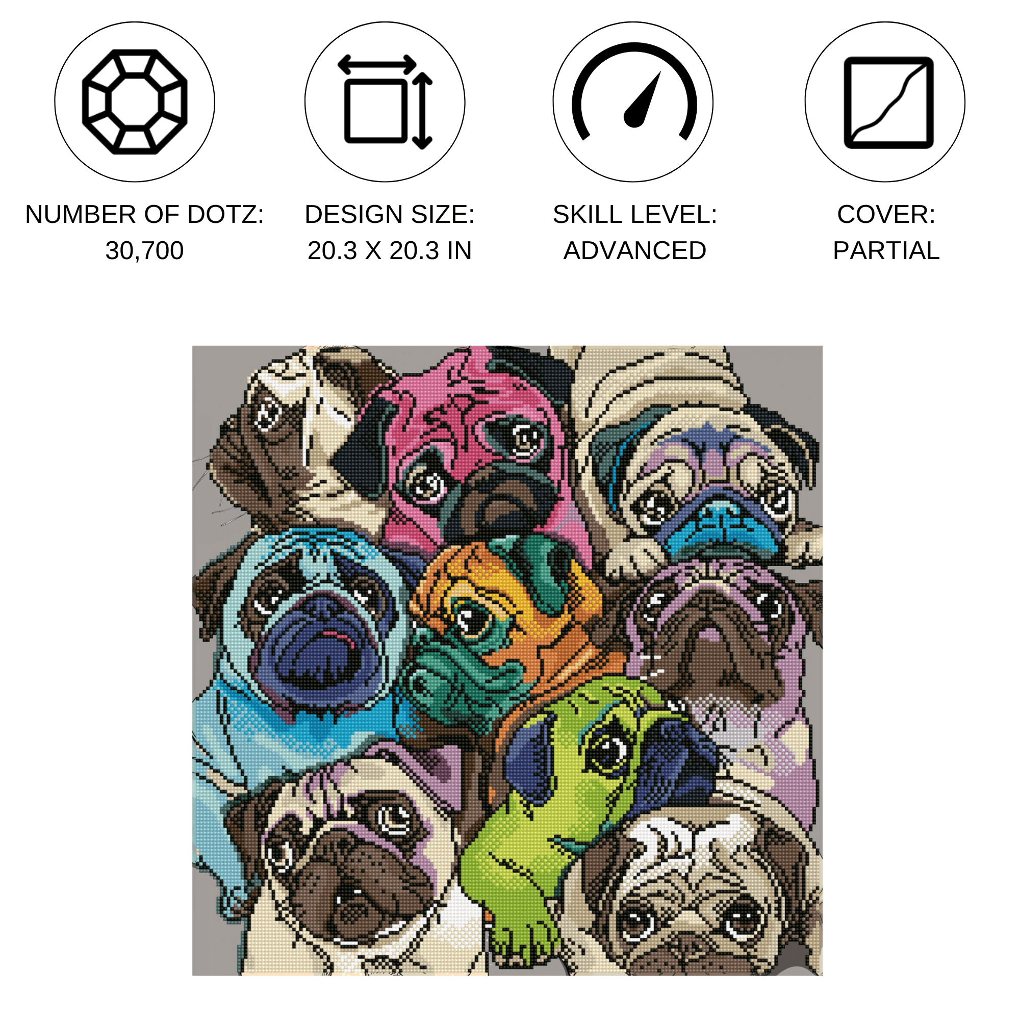 Diamond Dotz World of Pugs Diamond Painting Kits for Adults - Diamond Art Kits a Relaxing Creative Craft Kit with Dotz Gems