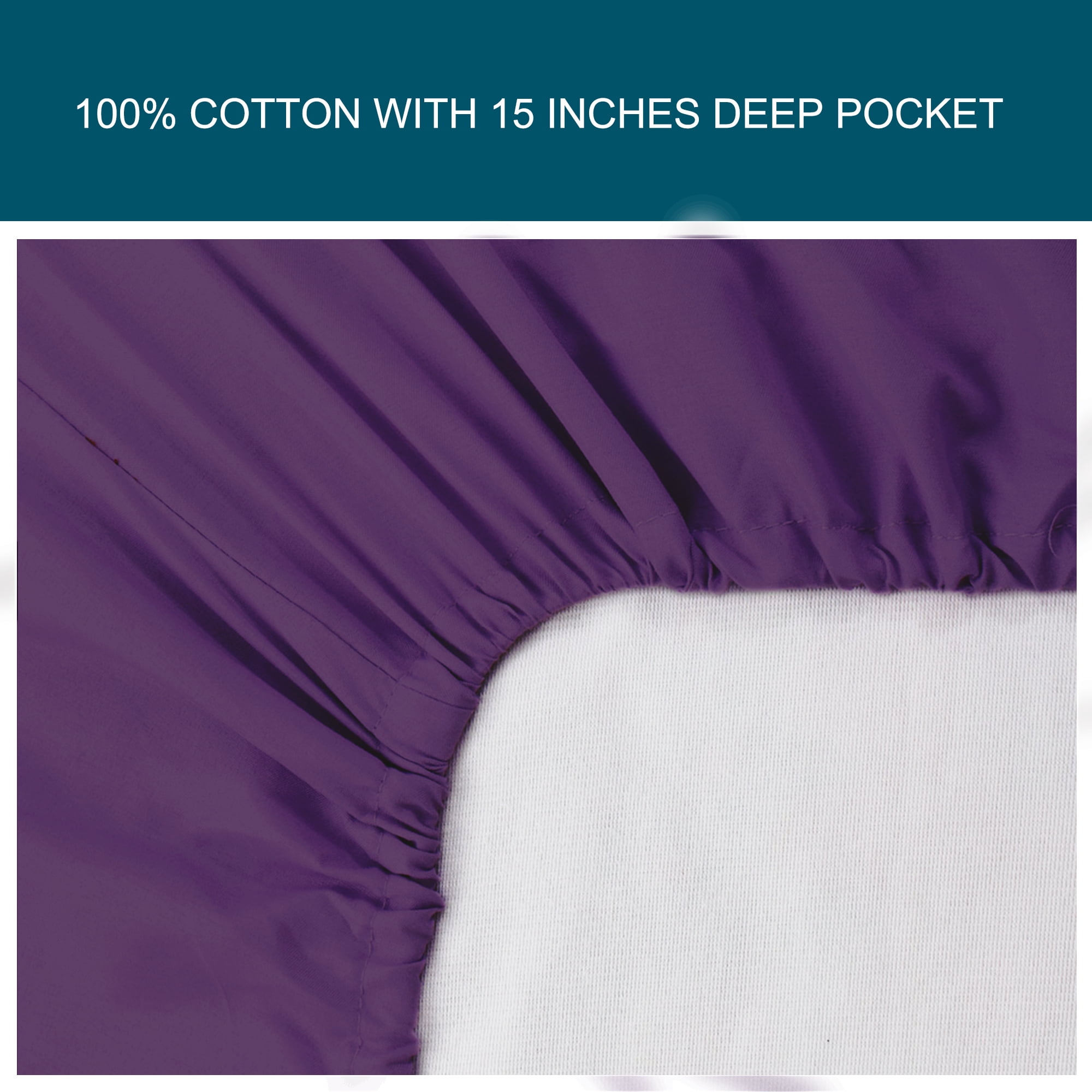 Unique Bargains 15" Deep Pocket Cotton Solid Fitted Sheet Dark Purple Queen