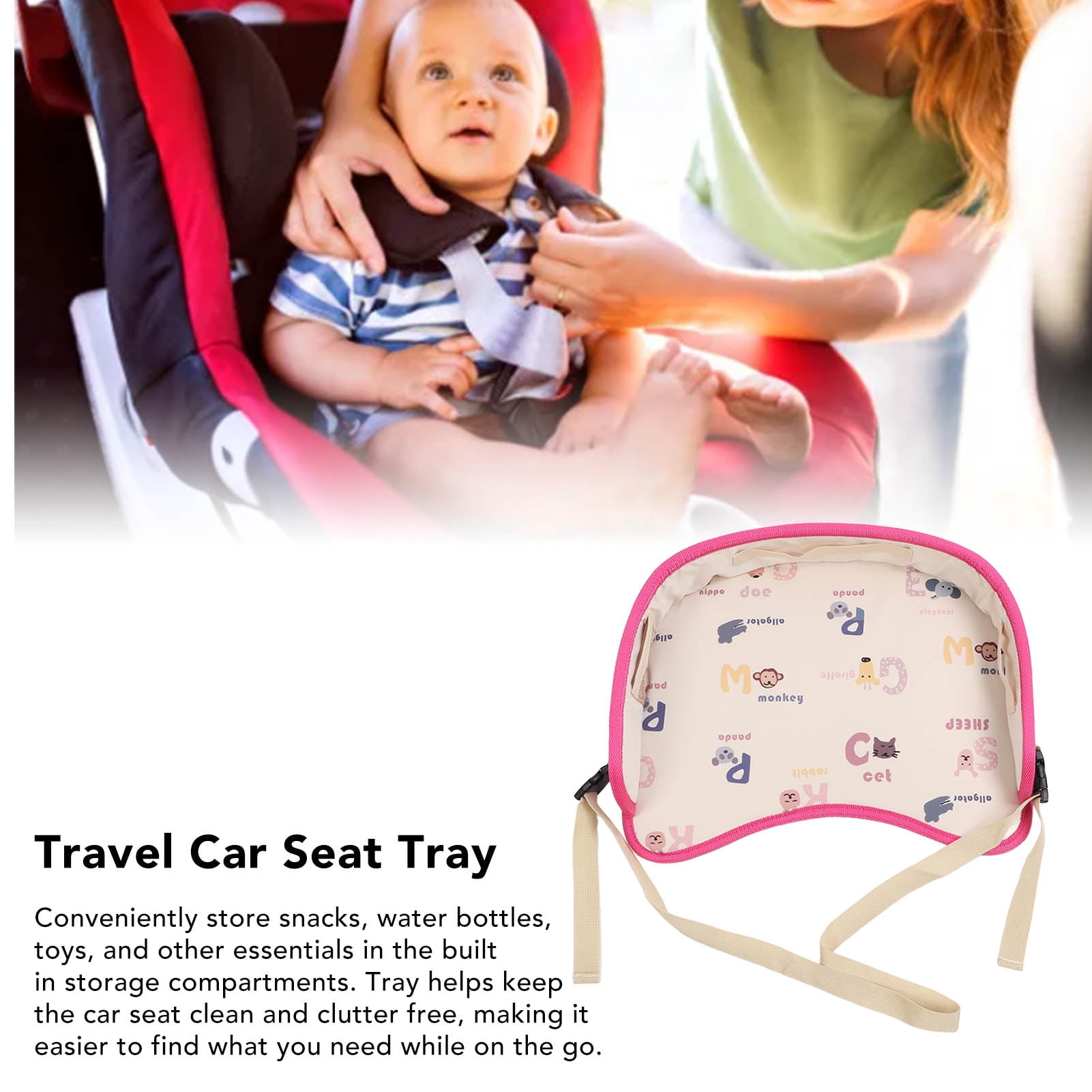 M Buder Toddler Car Seat Tray Portable Multi Functional Letters Pattern Storage for Snacking Playing, 16.5 inches / 42 cm