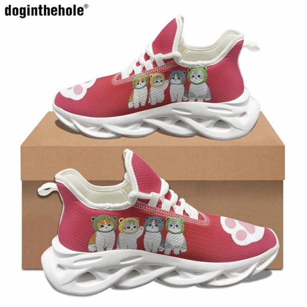 Zapatos planos con estampado de gatito de dibujos animados para mujer, zapatillas deportivas casuales de moda, zapatillas clásicas para correr con cordones