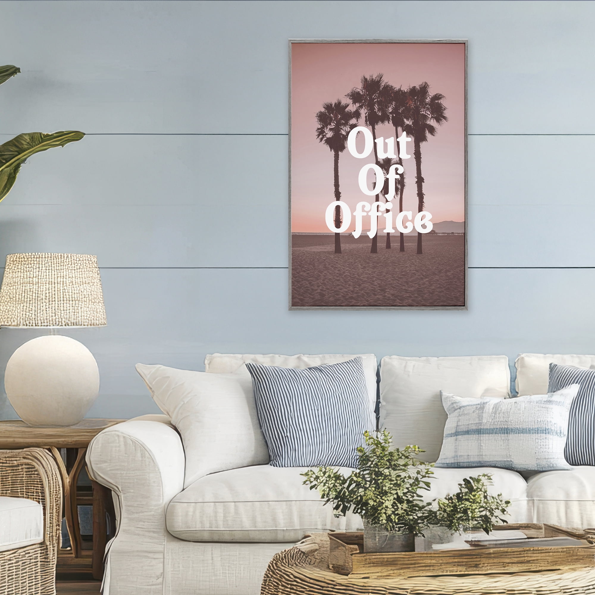 Stupell Industries Pink Tropical Out Of Office Gray Framed Giclee Art, design by Lil' Rue