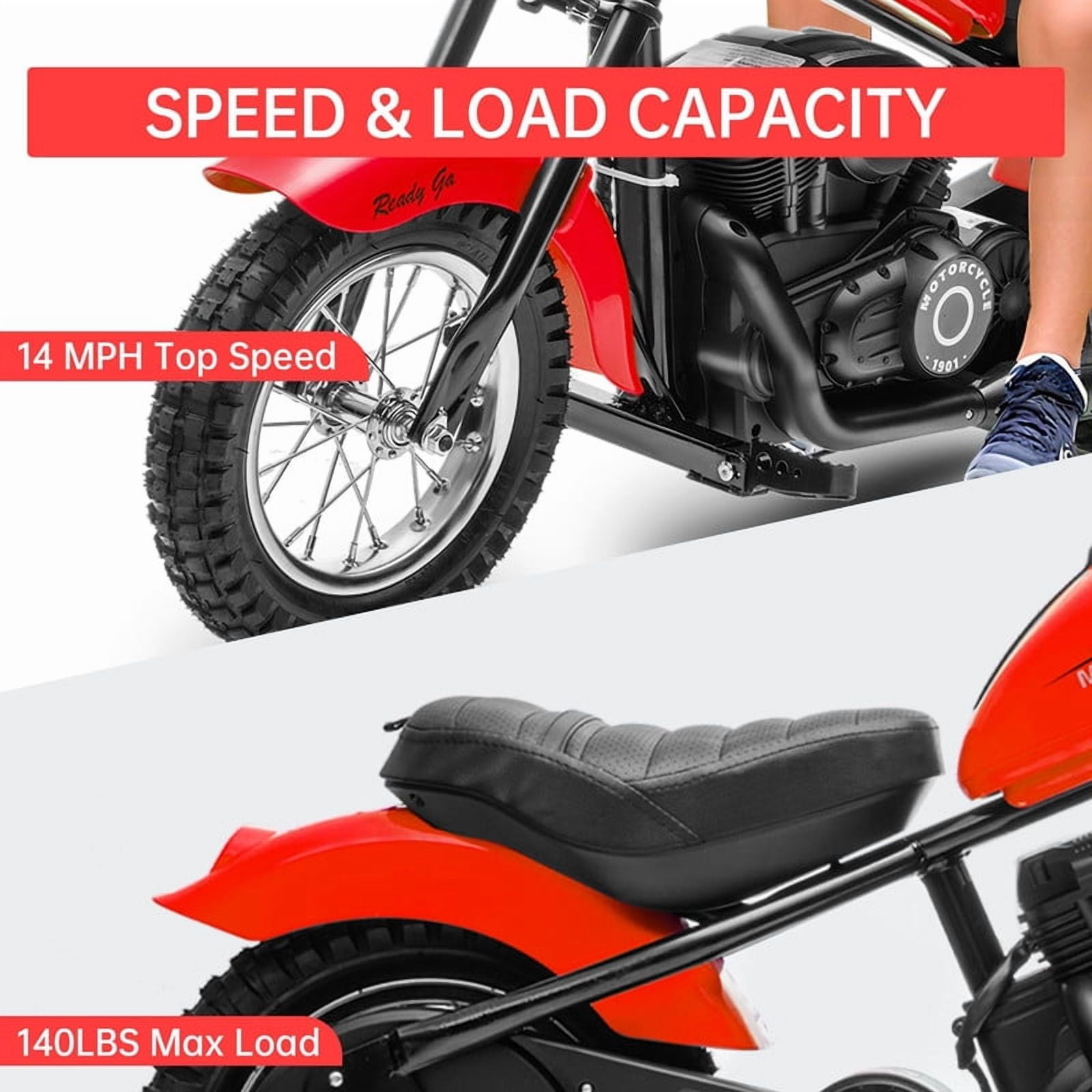 24V 250W Kids Electric Dirt Bike - Electric Motorcycle with 2 Speed Up to 14 MPH, 60 Min Ride Time, LED Light, Off-Road Dirt Bike for Boys & Girls Ages 6-12
